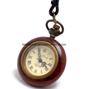 Mechanical Wooden Necklace Pendant Pocket Watch for Lady Hot Sale